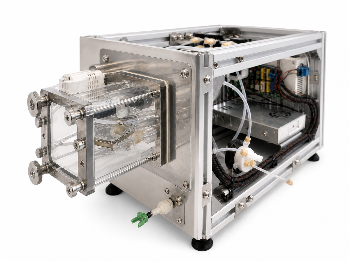 Chamber-forward view of the functioning Regentron bioreactor prototype on a white background