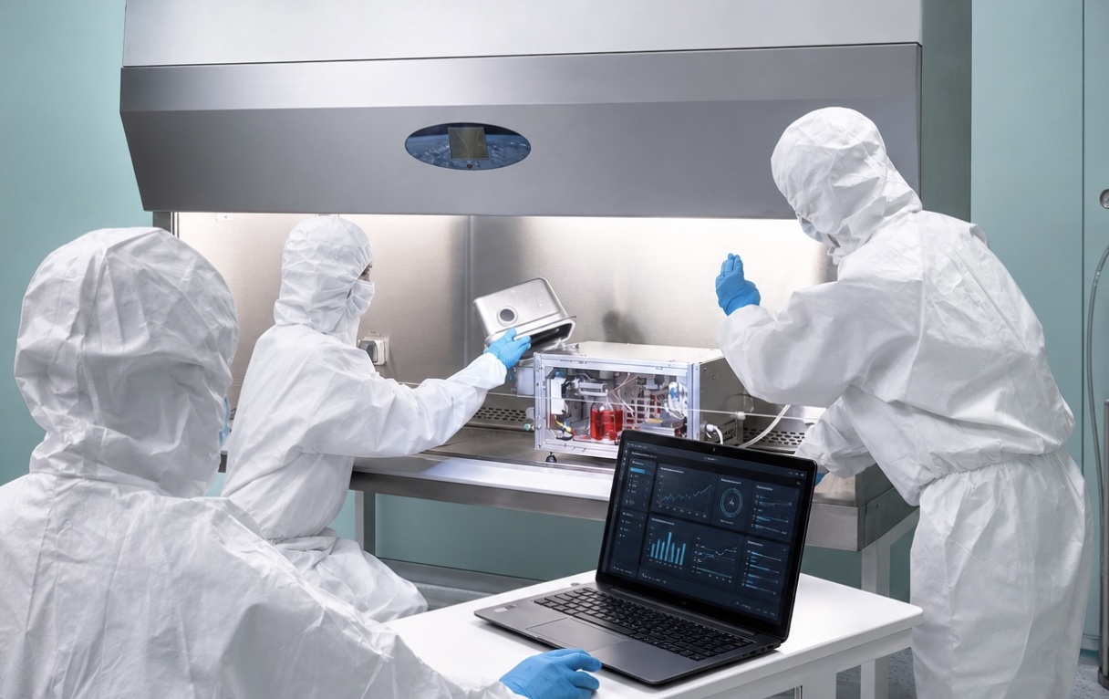 Laboratory workflow showing monitored operation of the aerosol bioreactor prototype